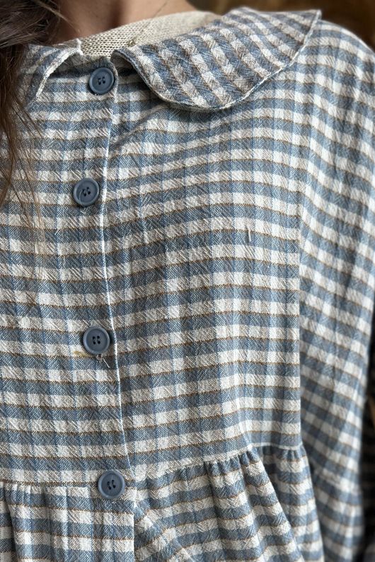 Annie Gingham Peter Pan Frock Coat Denim